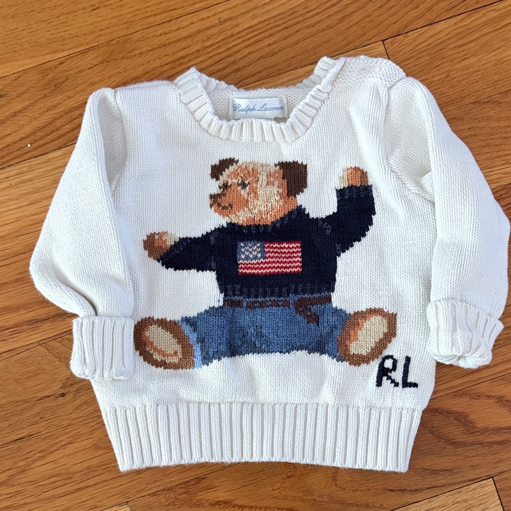 Ralph Lauren Kids Cream Sweater with Bear Design